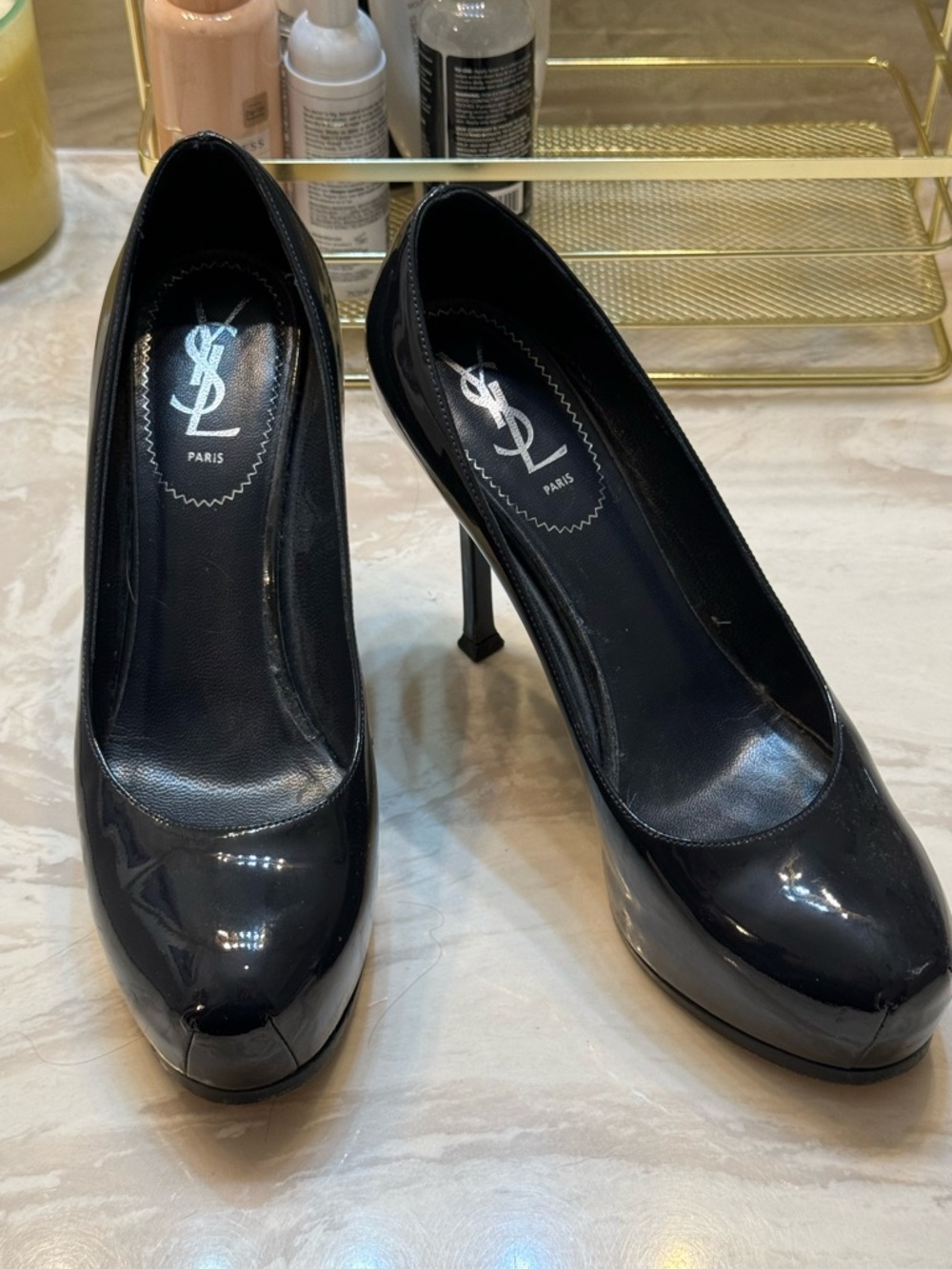YSL Tribtoo Patent Leather Navy Pumps Size 38.5
